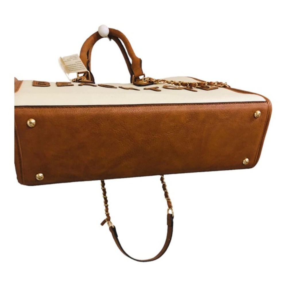 Cee Klein canvas brown trim gold chain strap crossbody ‘beach tote’ tote bag - Picture 10 of 16